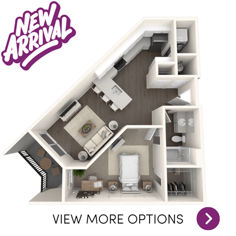Floor plan for 1 bed, 1 bath, 652 sqft